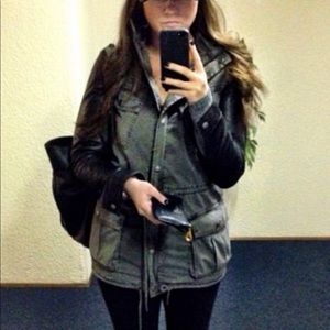 Green + leather Aritzia cargo jacket